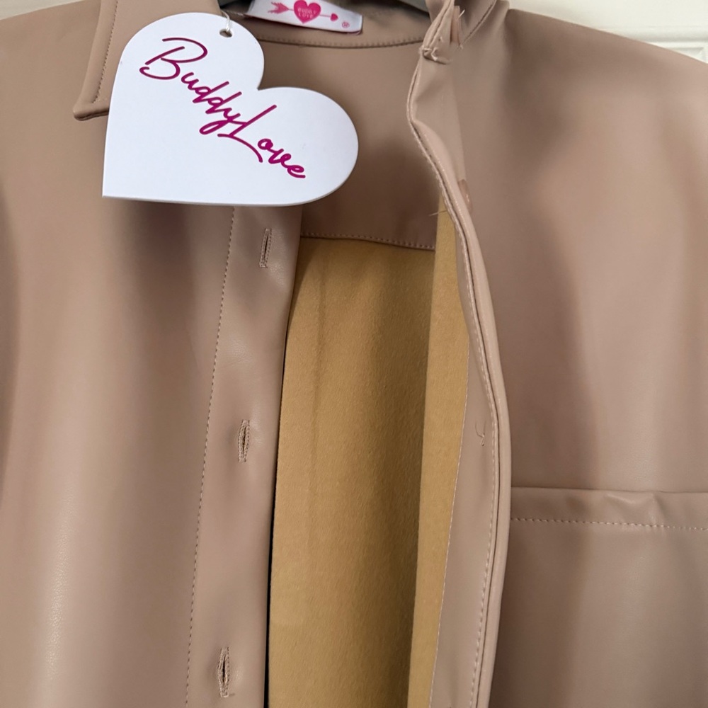 Tan Faux Leather Button-Up jacket - Picture 7 of 8